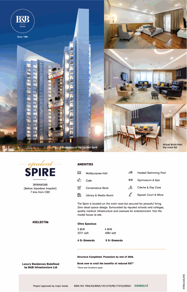 Book now to avail the benefits of reduced GST at B And B Opulent Spire in Bangalore Update